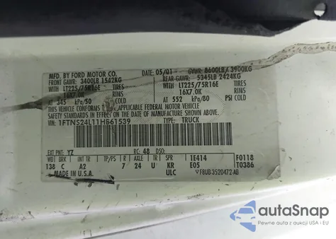 2001 Ford E-250 Commercial/Recreational from USA, damaged, VIN 1FTNS24L11HB61539